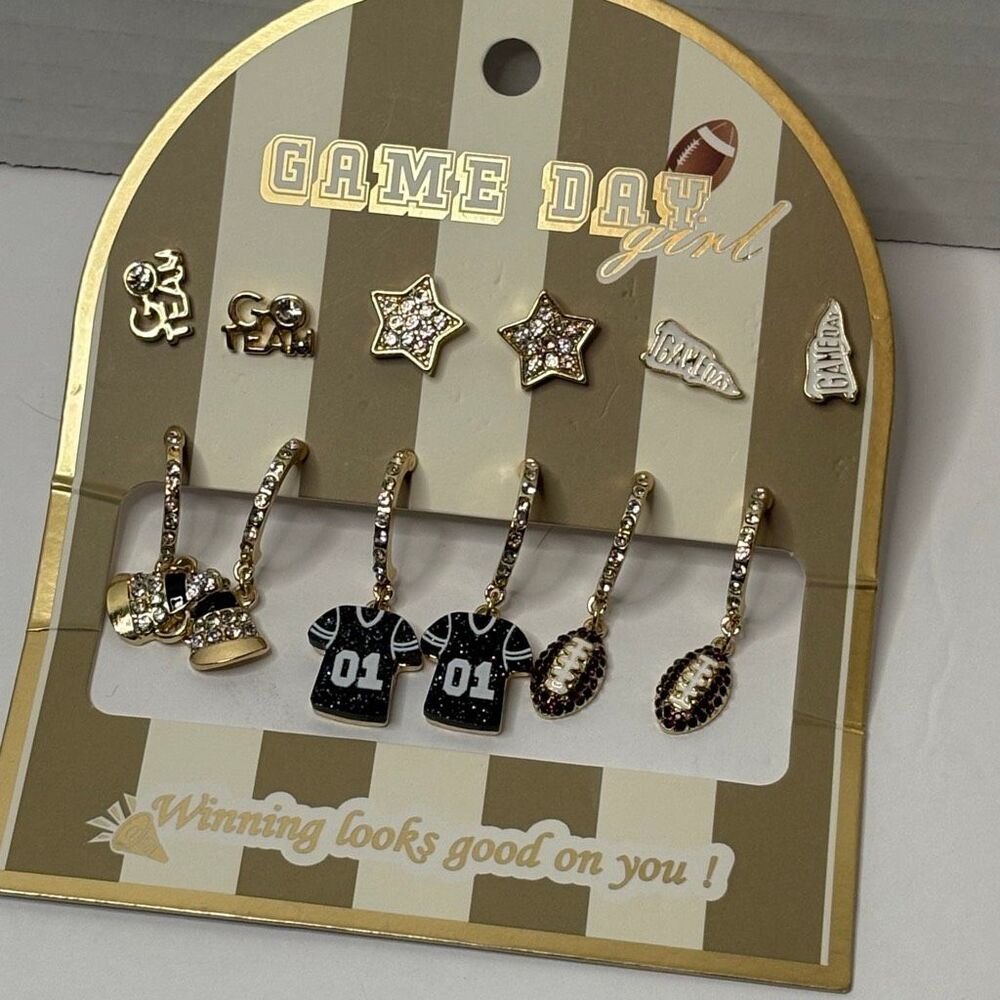 Women’s Dangle Football Earrings Jersey Football Megaphone Game Day Go Team NWT